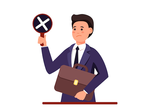 Illustration d'un homme en costume, tenant une pancarte marquée d'une croix signifiant son refus des consignes 